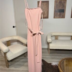 Blush Ribbed dress with Tie Waist
